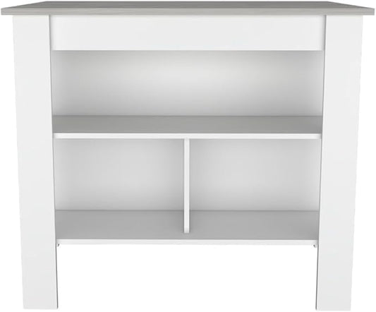 Modern Dining Table Kitchen Island Table 35in H Four Legs Three Open Shelves Sturdy Stable Easy Clean Adjustable Expandable Luxury Counter Console Living Room Decor
