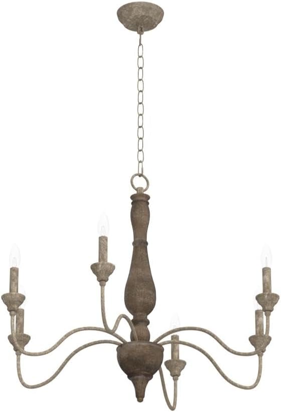 6-Light French Country Chandelier, Handmade Real Wood Farmhouse Chandelier, Distressed Finish Light Fixture for Dining Room, Living Room, Bedroom, Kitchen, Stairway, Kitchen