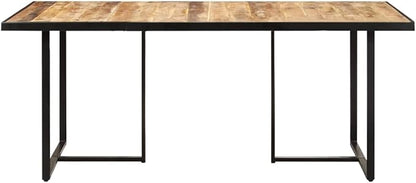 63" Solid Mango Wood Dining Table Industrial Kitchen Island Narrow Side Table with Powder-Coated Iron Legs for Dining Room Kitchen Office
