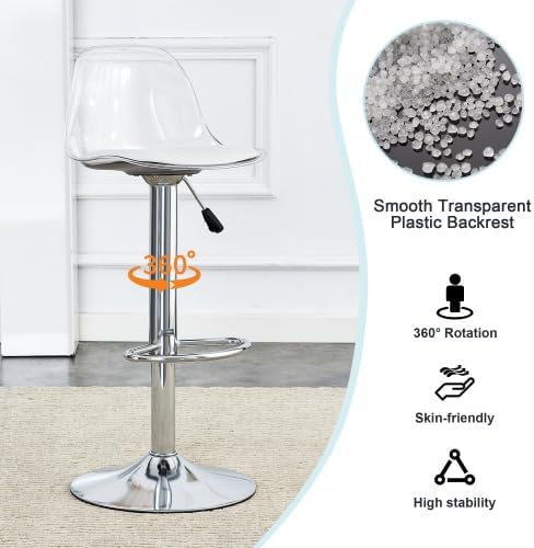 Modern Dining Chairs,Minimalist 360-Degree Swivel Bar Stools with Adjustable Height,Ergonomic Pu Seats & Metal Legs,Set of 2 for Kitchen Island, Home Bar,Restaurant and Front Desk Cashier,White