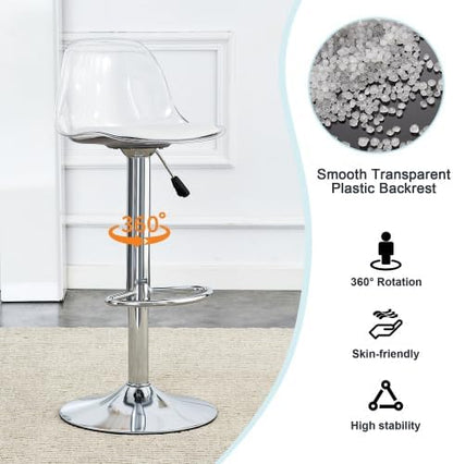 Modern Dining Chairs,Minimalist 360-Degree Swivel Bar Stools with Adjustable Height,Ergonomic Pu Seats & Metal Legs,Set of 2 for Kitchen Island, Home Bar,Restaurant and Front Desk Cashier,White
