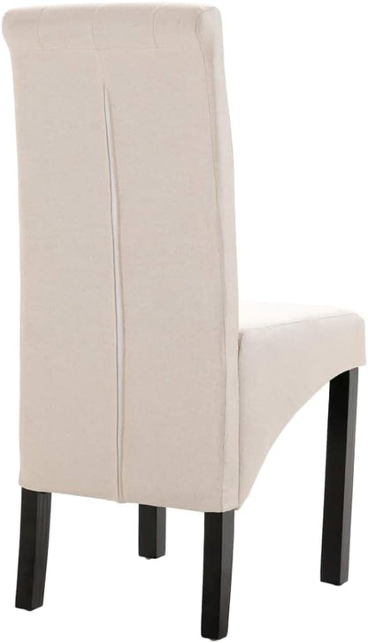 Set of 2 Cream Fabric Dining Chairs with Rubber Wood Frame, Ergonomic Design for Comfortable Seating in Dining Room Kitchen and Accent Use