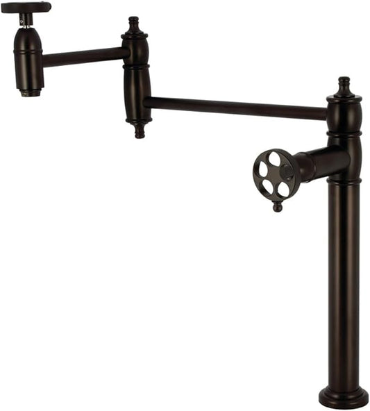 Kingston Brass KS3705RKZ Wendell Two-Handle 1-Hole Deck Mount Pot Filler Faucet with Knurled Handle in Oil Rubbed Bronze