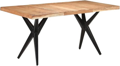 Solid Acacia Wood Dining Table 63"x31.5"x29.9" Kitchen Table with Steel Legs for Small Spaces, Narrow Dining Room Furniture Counter Height Modern Design