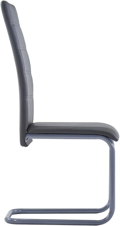 Modern Cantilever Dining Chairs 4 Pcs Gray Faux Leather Upholstered Accent Chairs with Steel Frame for Dining Room Kitchen Office