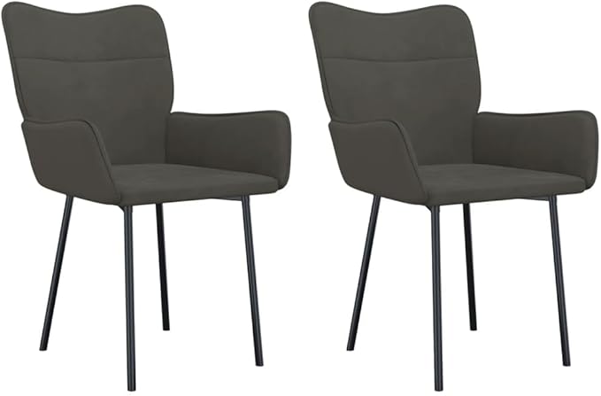Dark Grey Velvet Dining Chairs Set of 2, Modern Accent Chairs for Kitchen Dining Room, Compact Velvet Upholstered Furniture with Sturdy Metal Frame