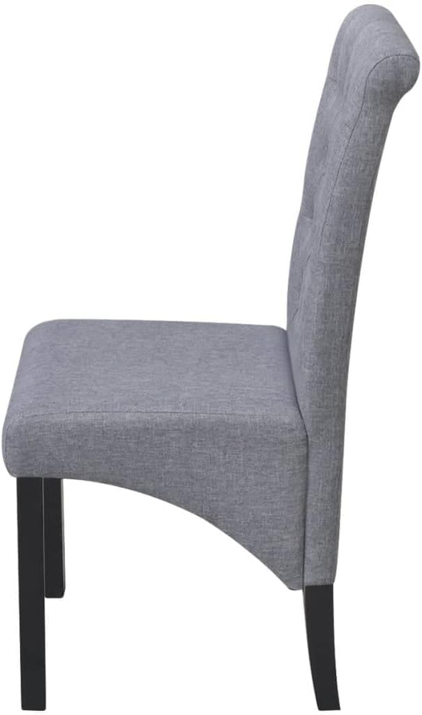 Scandinavian Dining Chair Set of 2 Dark Grey Tufted Fabric Upholstery on Solid Natural Wood Frame 8.6 x 6.6 x 14.7 in Modern Compact Seating for Dining Room Kitchen Bedroom