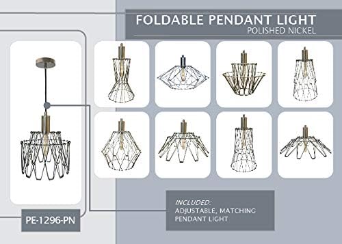 Royal Designs, Inc. Foldable Industrial Metal Pendant Light with Adjustable 7 ft Long Lamp Cord & Canopy, Create 9 Different Shapes, Polished Brass, Single