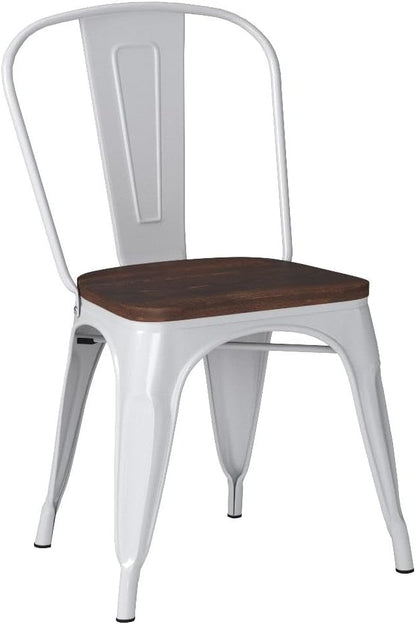 COSTWAY 18 Inch Dining Chair Set of 4, Industrial Vintage Stackable Metal Chairs, Counter Bar Chairs with High Backrest, Wood Seat, for Home, Kitchen and Cafe Bar Use