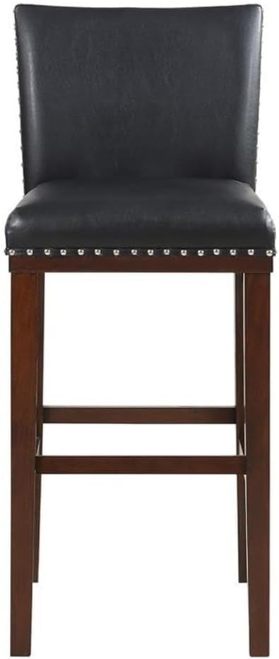 Steve Silver Tiffany 24" Counter Height Upholstered Polyurethane Seating, Set of 2 Chairs KD, Kitchen Area/Bar, Solid Wood Legs, Nailhead Trim with Espresso Stained Legs, 18" L x 22" W x 37" H, Black