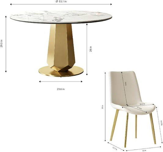 Modern Tempered Glass Dining Table for 6-8, Rectangular Kitchen Table with Heavy-Duty Stainless Steel Base, Elegant Easy-Clean Furniture for Dining Room & Family Gatherings (Stone)