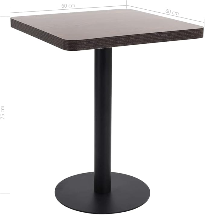 Dark Brown MDF Bistro Table, 23.6x23.6 inch Square Dining for Small Spaces, Modern Kitchen & Cafe Use, Sleek Design, Easy Clean Surface, Heat Resistant