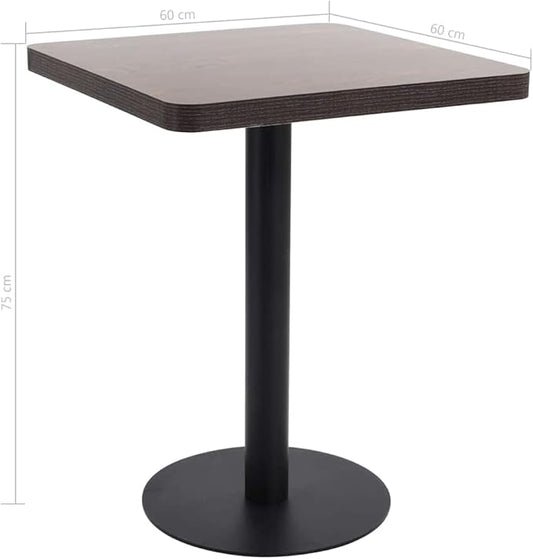 Dark Brown MDF Bistro Table, 23.6x23.6 inch Square Dining for Small Spaces, Modern Kitchen & Cafe Use, Sleek Design, Easy Clean Surface, Heat Resistant