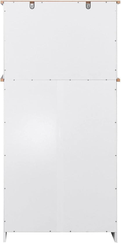 White Cupboard, Freestanding Multifunctional Kitchen Pantry Storage Cabinet with Drawers, Doors and Adjustable Shelf