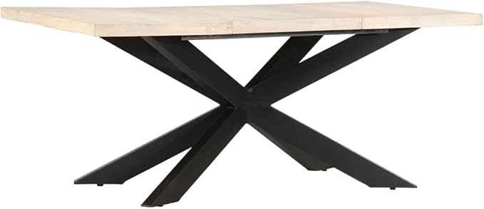 Bleached Mango Wood Dining Table Rectangular 70.9x35.4x29.9 in Industrial Modern Large Room Furniture for 8 People Kitchen or Dining Area
