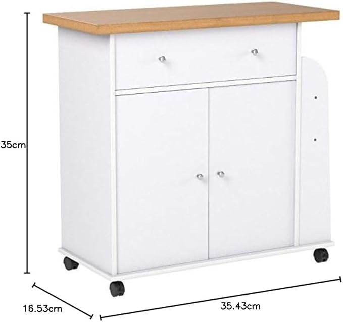 Hodedah Import Kitchen Island with Spice Rack and Towel Rack, White,