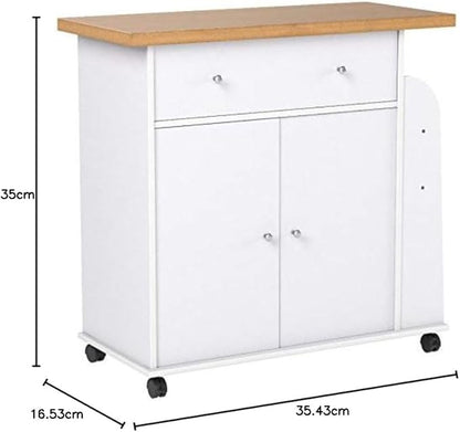 Hodedah Import Kitchen Island with Spice Rack and Towel Rack, White,