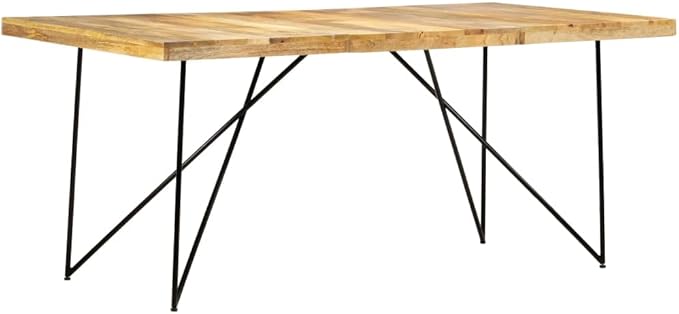 Solid Mango Wood Dining Table 70.9"x35.4" Industrial Style Kitchen Island Table with Steel Legs for Dining Room and Small Spaces