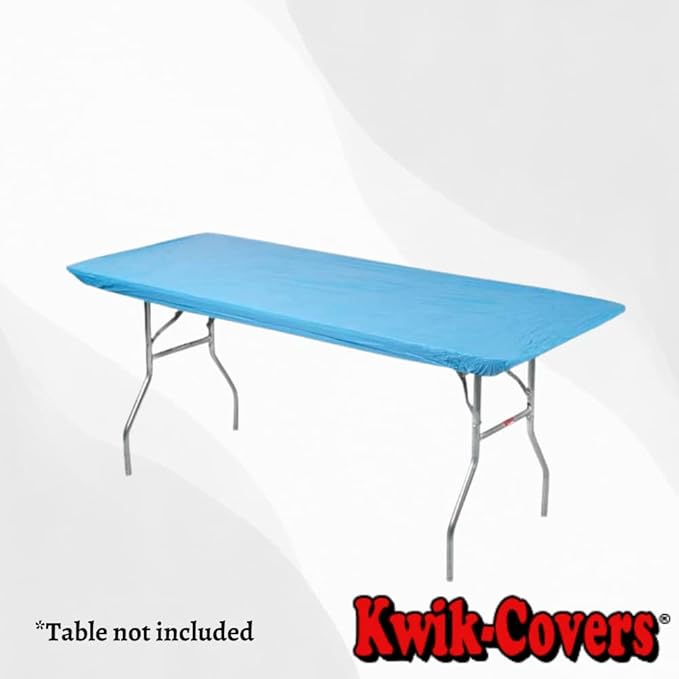Kwik-Covers 10 Pack of Rectangular Plastic Table Covers - 6' Foot or 8' Foot Options - Indoor or Outdoor Fitted Table Covers (Table NOT Included) (Light Blue, 30" x 72" (6' ft))