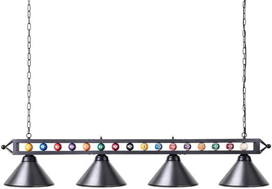 Wellmet 4 Lights Pool Table Light, 70inch Billiard Lighting Fixture with Lamp Shades for Pool Billiard Table, Industrial Hanging Pendant Light Chandelier for Game Room, Kitchen, Dining Room