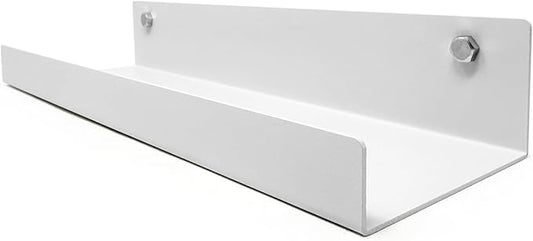 Mitus Floating Display Shelf - Wall Mounted - Modern Industrial Metal Channel Ledge White, 12 inch