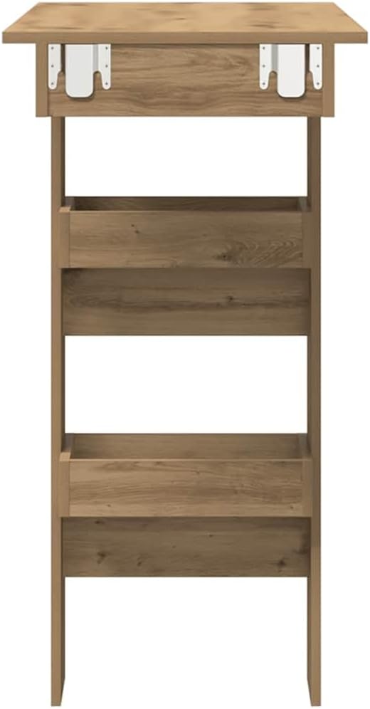Artisan Oak Wall Bar Table for Small Spaces, Brown Rectangular Engineered Wood Counter Height Dining Table with Storage Shelves, Modern Design for Kitchen Dining Room Lounge