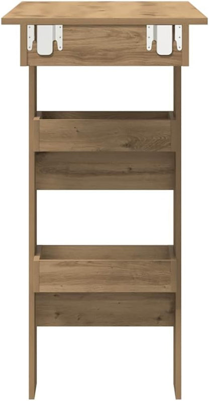 Artisan Oak Wall Bar Table for Small Spaces, Brown Rectangular Engineered Wood Counter Height Dining Table with Storage Shelves, Modern Design for Kitchen Dining Room Lounge