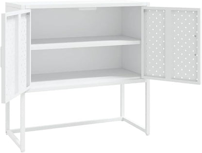 Modern White Steel Sideboard Buffet Cabinet 13.8 x 29.5 x 29.5 in, Lacquered Metal Storage Credenza with Adjustable Levelers, Sturdy Kitchen Pantry for Living Room Dining Nook