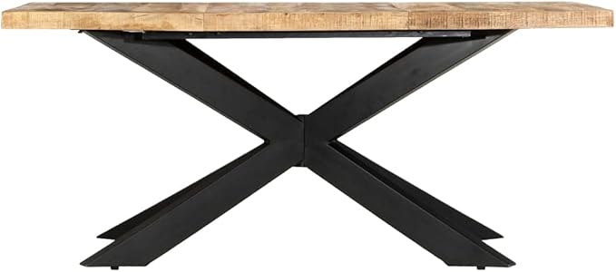 Natural Mango Wood Dining Table, Rectangular Kitchen Island for 6 People, Durable Solid Industrial Design for Dining Room Spaces