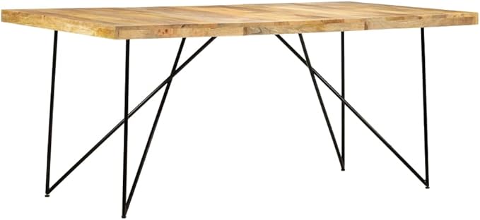 Large Dining Table Natural Brown Solid Mango Wood Rectangular 71 inch Industrial Style Dining Room Table Seats 6-8 for Family Gatherings Kitchen and Dining