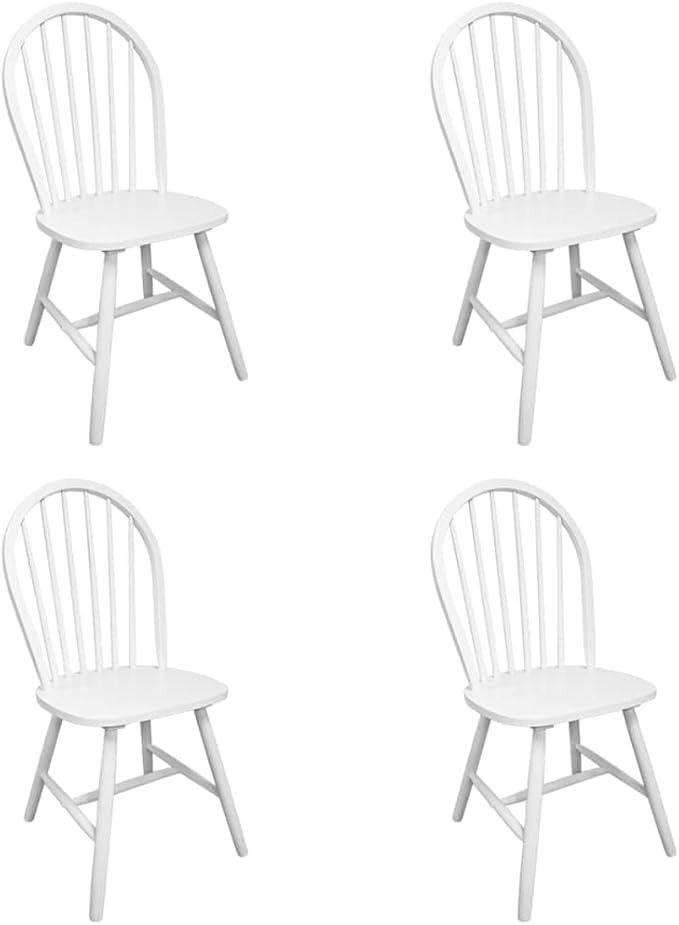 4-Piece White Rubber Wood Dining Chairs Set with Rounded Backrests, Farmhouse Kitchen Chairs for Dining Room and Home Decor