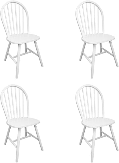 4-Piece White Rubber Wood Dining Chairs Set with Rounded Backrests, Farmhouse Kitchen Chairs for Dining Room and Home Decor
