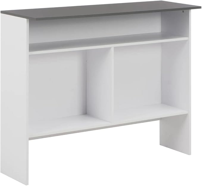 Modern Bar Table with Adjustable Height, White Base and Grey Tabletop, Engineered Wood Construction for Dining and Entertaining, Durable Kitchen Furniture for Home Use