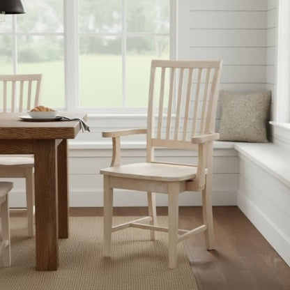 International Concepts Mission Side Chair with Arms, Solid Parawood, Unfinished