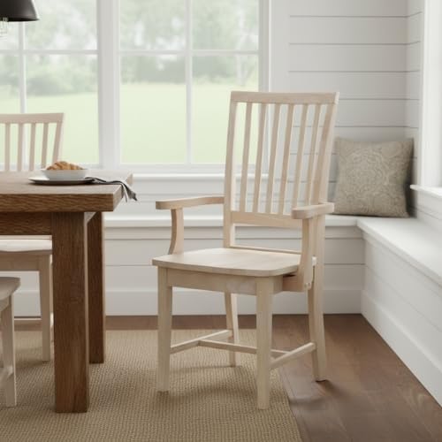 International Concepts Mission Side Chair with Arms, Solid Parawood, Unfinished