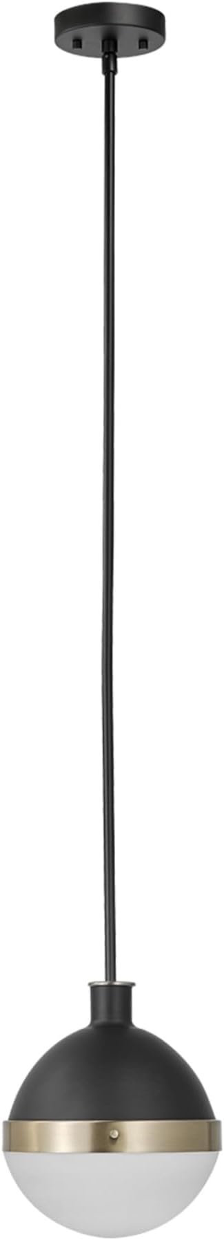 Globe Electric 65773 1-Light Pendant, Black, Matte Finish, Brass Accents, Half Opal Glass Shade, Kitchen Island, Café, Decorative, Ceiling Hanging Light Fixture, Modern, Vintage, Bulb Not Included