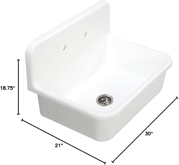 Kingston Brass GKTA3020198 Arcticstone 30-Inch Solid Surface Top-Mount Kitchen Sink with Backsplash, Matte White