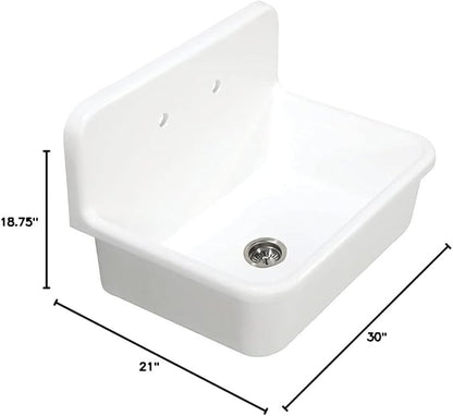 Kingston Brass GKTA3020198 Arcticstone 30-Inch Solid Surface Top-Mount Kitchen Sink with Backsplash, Matte White