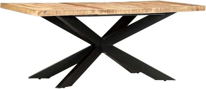 Mango Wood Dining Table 70.9"x35.4" Seats 6, Industrial Rustic Brown, Steel Legs, Easy Assembly