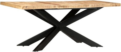 Dining Table Solid Mango Wood Industrial Rectangular Kitchen Table 70.9 x 35.4 in Seats 6 Rustic Brown Finish for Dining Room Kitchen Living Spaces