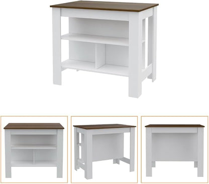 7 Shelf 4 Door 2 Kitchen Set, Kitchen Island and Cabinet White and Walnut QP267