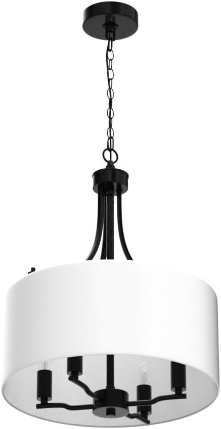 LALUZ Drum Lighting Chandelier, Farmhouse Chandeliers for Dining Room, Kitchen Island, Linen Fabric Shade, 16'' Dia