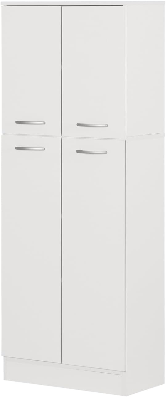 South Shore 7150971 4-Door Storage Pantry with Adjustable Shelves, Pure White