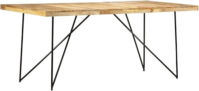 Modern Dining Table Rectangular Solid Mango Wood Steel Legs Industrial Style Natural Brown Black for Dining Room Kitchen