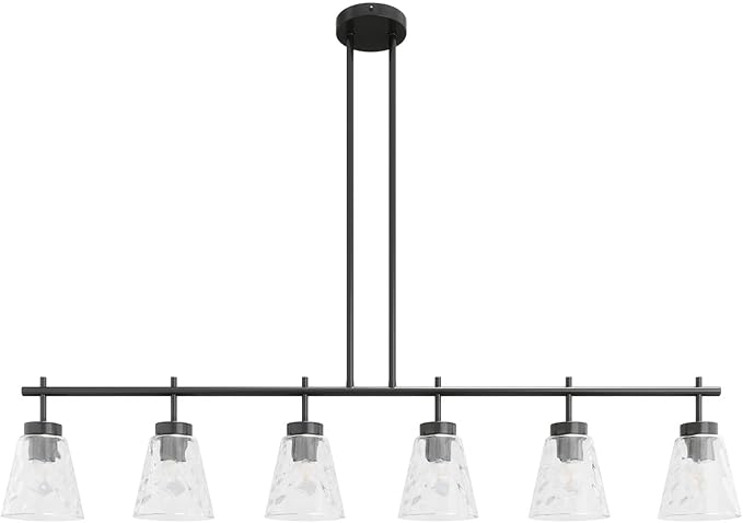 Aiwen 6-Light Kitchen Island Lighting, Modern 48 inch Black Island Chandelier with Glass Shade, Industrial Linear Pendant Lighting Over Table, Pendant Light Fixture for Dining Room