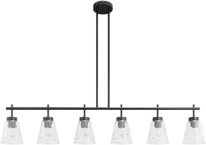 Aiwen 6-Light Kitchen Island Lighting, Modern 48 inch Black Island Chandelier with Glass Shade, Industrial Linear Pendant Lighting Over Table, Pendant Light Fixture for Dining Room