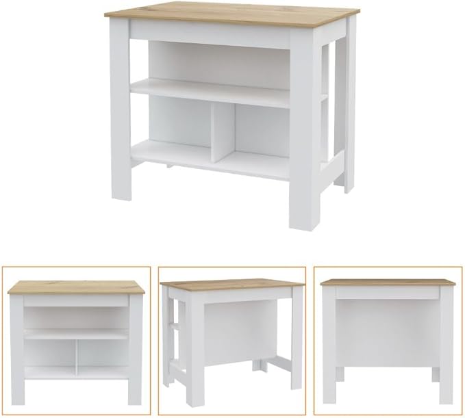 GOWE Rockaway 3-Shelf Kitchen Island White and Light Oak