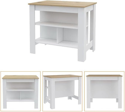 GOWE Rockaway 3-Shelf Kitchen Island White and Light Oak