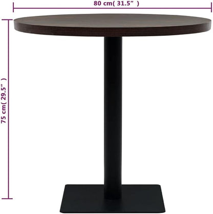 Dark Ash MDF Steel Round Dining Table, 31.5 Inch Kitchen Surface, Simple Bistro Dinner Piece, Ideal for Dining Room, Bar Area, Kitchen & Casual Gatherings, Seats