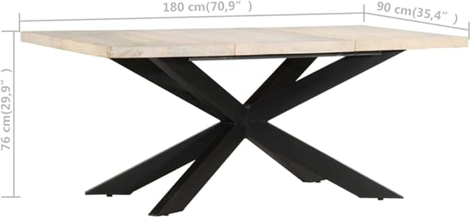 Industrial Dining Table Solid Bleached Mango Wood 70.9"x35.4"x29.9" Rectangle Large Kitchen & Dining Room Table Seats 8 for Modern Farmhouse Breakfast Nook